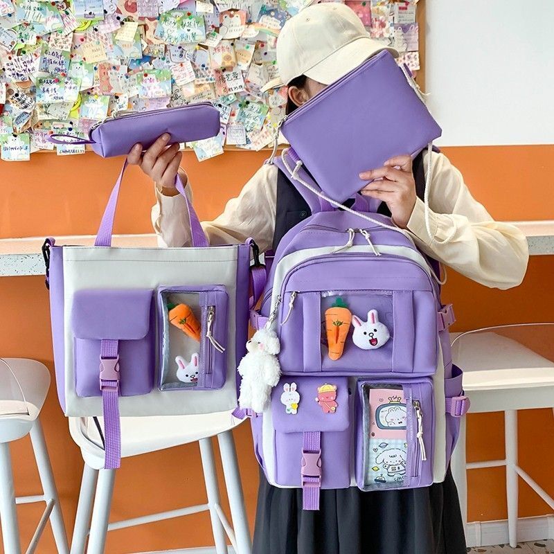 4 in 1 Piece Set Backpacks Waterproof Canvas Schoolbag Fashion School Students