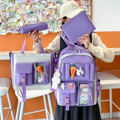4 in 1 Piece Set Backpacks Waterproof Canvas Schoolbag Fashion School Students