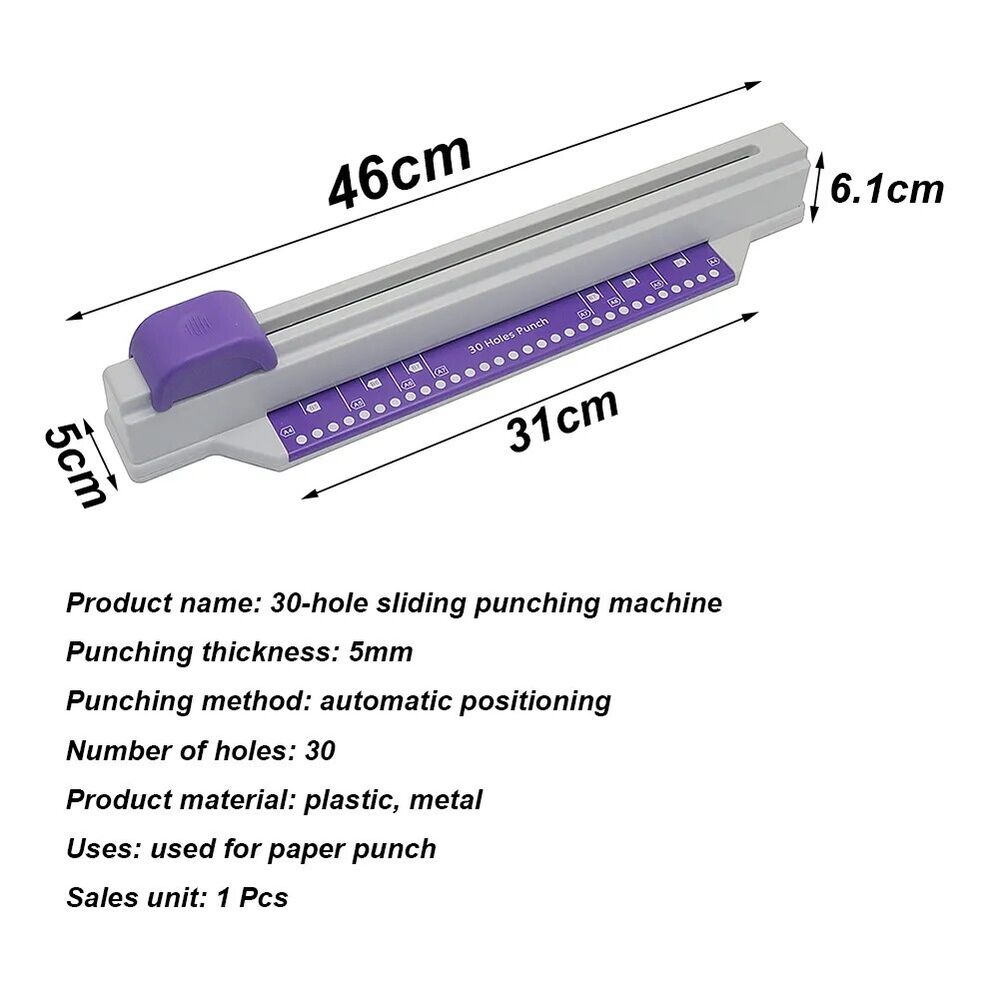 Paper Punch 30Holes Plastic Metal Puncher Sliding Automatic Positioning Punching