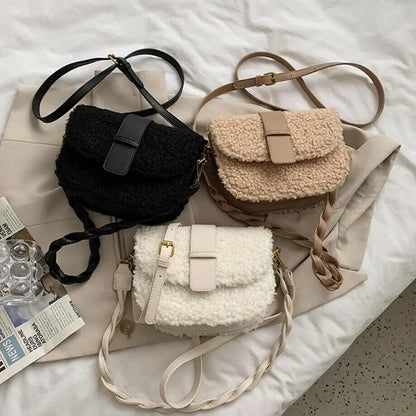 Women's Shoulder Bag Messenger Weave Strap Bag Plush Bag Women's Handbag