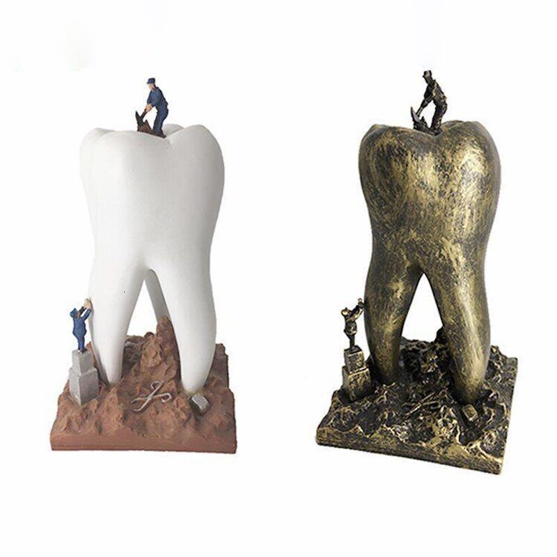 Creative Sculptures Teeth Artware Dental Clinic Crafts Toys Resin Metal 9x9x18cm