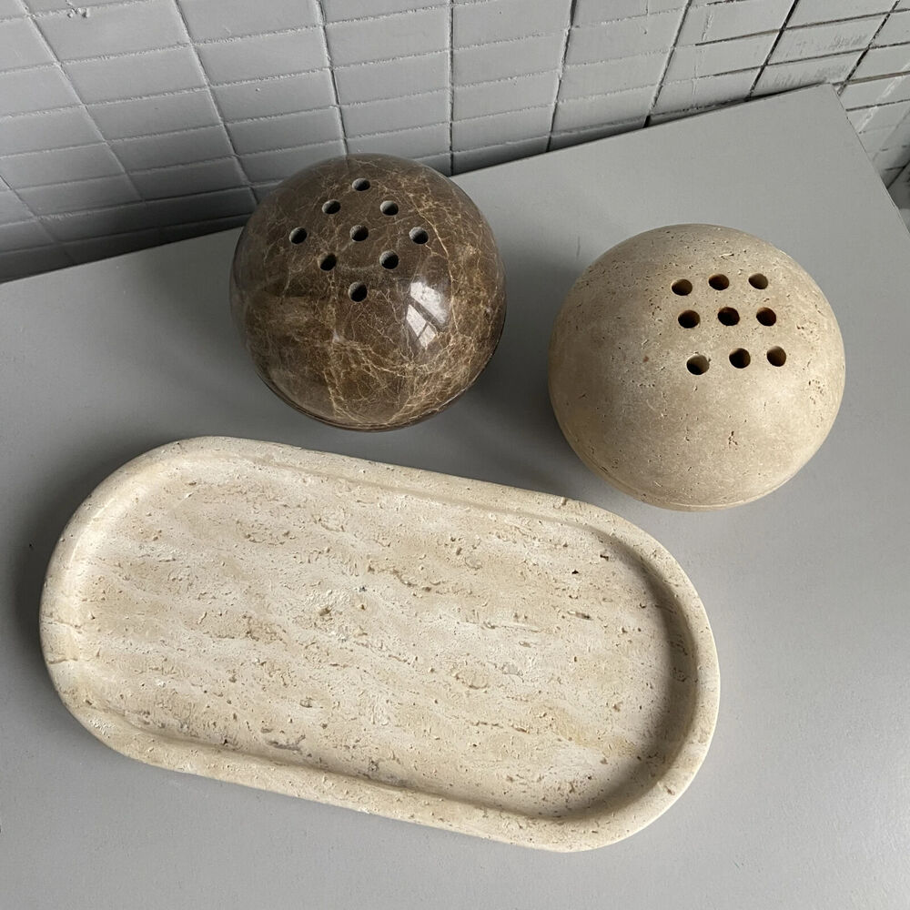Incense Burner Holder 9 Holes Natural Marble Cave Stone Round Table Decor 10.5cm