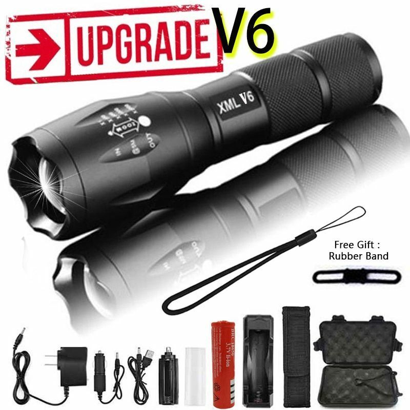 LED Flashlight Ultra Bright Waterproof MINI Torch T6/L2/V6 Zoomable Modes 18650