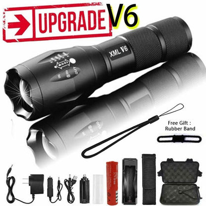 LED Flashlight Ultra Bright Waterproof MINI Torch T6/L2/V6 Zoomable Modes 18650