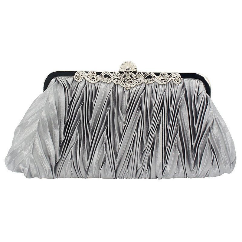 Satin Crystal Bridal Handbag Clutch Wedding Purse Evening Bag Shoulder Purse 1PC
