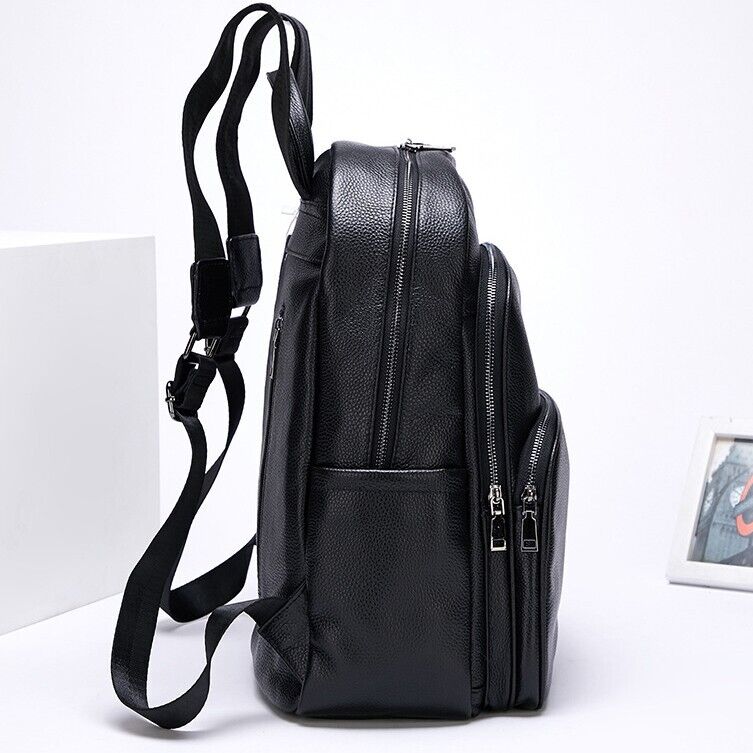 Top Cow Leather Black Men's bag, Soft Leather Large Capacity Backpack Travel Bag