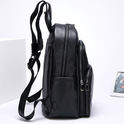 Top Cow Leather Black Men's bag, Soft Leather Large Capacity Backpack Travel Bag