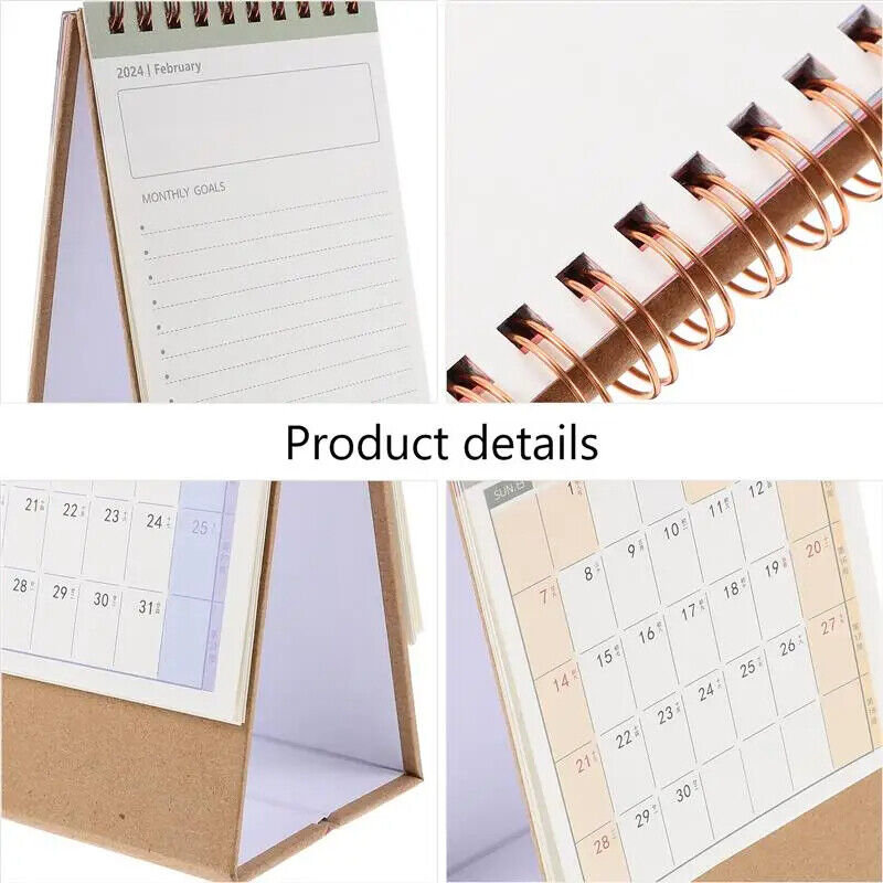 Desk Calendar 2024 Paper Print Stand Up Flip Ornament Table Decor 15.8x9.3x7.3cm
