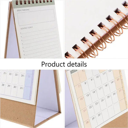 Desk Calendar 2024 Paper Print Stand Up Flip Ornament Table Decor 15.8x9.3x7.3cm