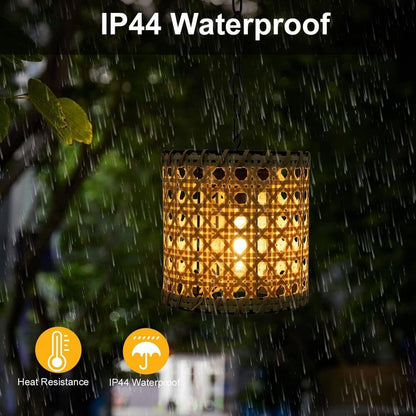 Retro Solar Hand Woven Bamboo Tube Lamp Outdoor Waterproof Decorative Hanging