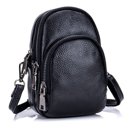 Genuine Leather Women's mini Crossbody Bag Sling/Shoulder Small Bag Three Zipper