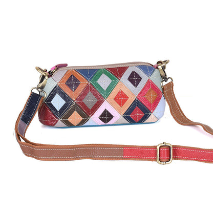 Real Leather Colorful (random) Patchwork Handbag Womens Tote Satche Shoulder Bag