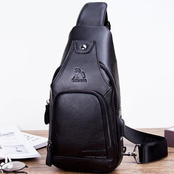 Men's Sling Backpack,100% Genuine Leather Chest bag Crossbody Bag Shoulder Bag