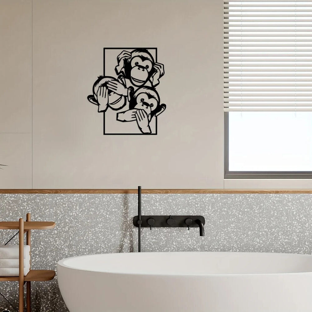 Three Big Mouth Monkeys Metal Wall Decor, Modern Wall Decor Bedroom Decor