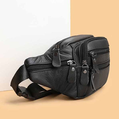 Genuine Leather Waist Pack , Business Cash Purse Crossbody Sling Bag Sport Bag
