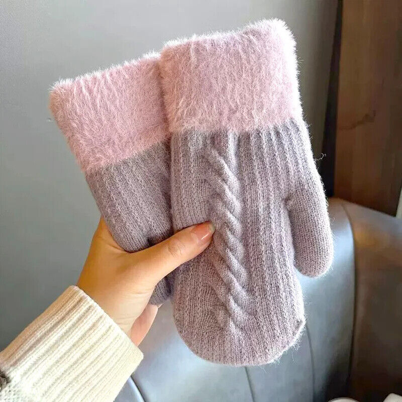 Women Winter Warm Gloves Cashmere 1 Pair Soft Thickening Knit Full Finger Mitten