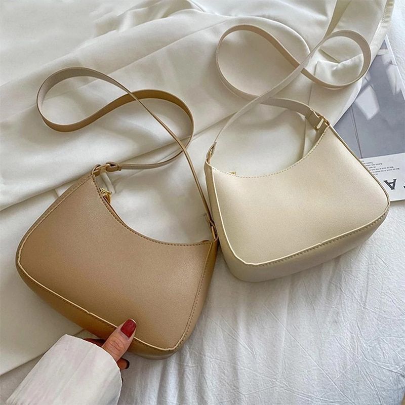 Fashion Handbags Retro Leather Temperament Shoulder Underarm Bag Baguette Shape