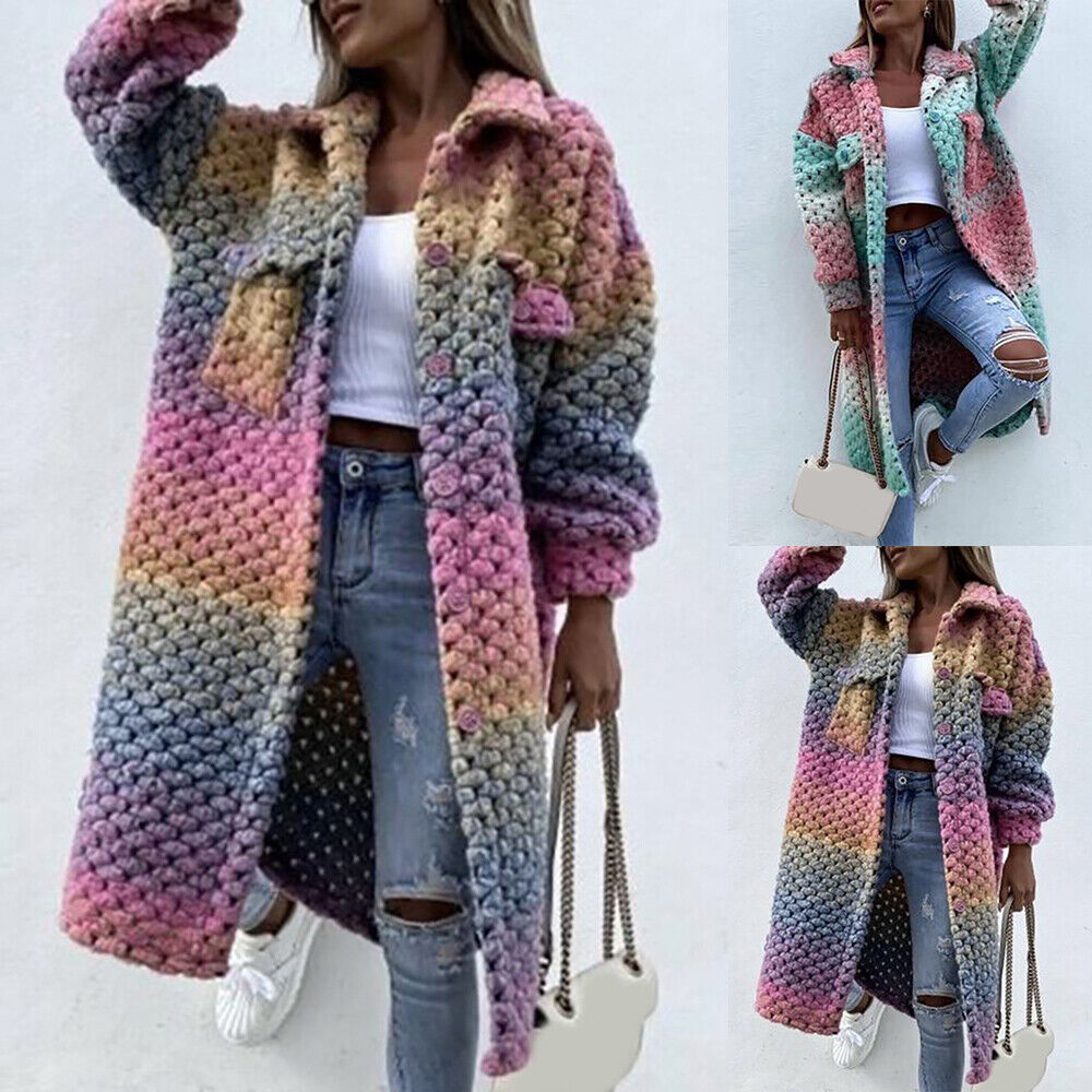 UK Womens Plaid Overcoat Ladies Casual Baggy Long Jacket Coat Outwear