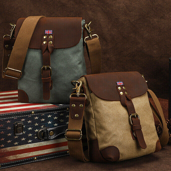 Men's Canvas&Leather Shoulder/Messenger Bags 8 inches Business Casual Daypack