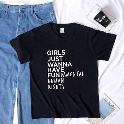 Woman T Shirt Fundamental Right Letter Print Short Sleeve Tops Tee Casual Cotton