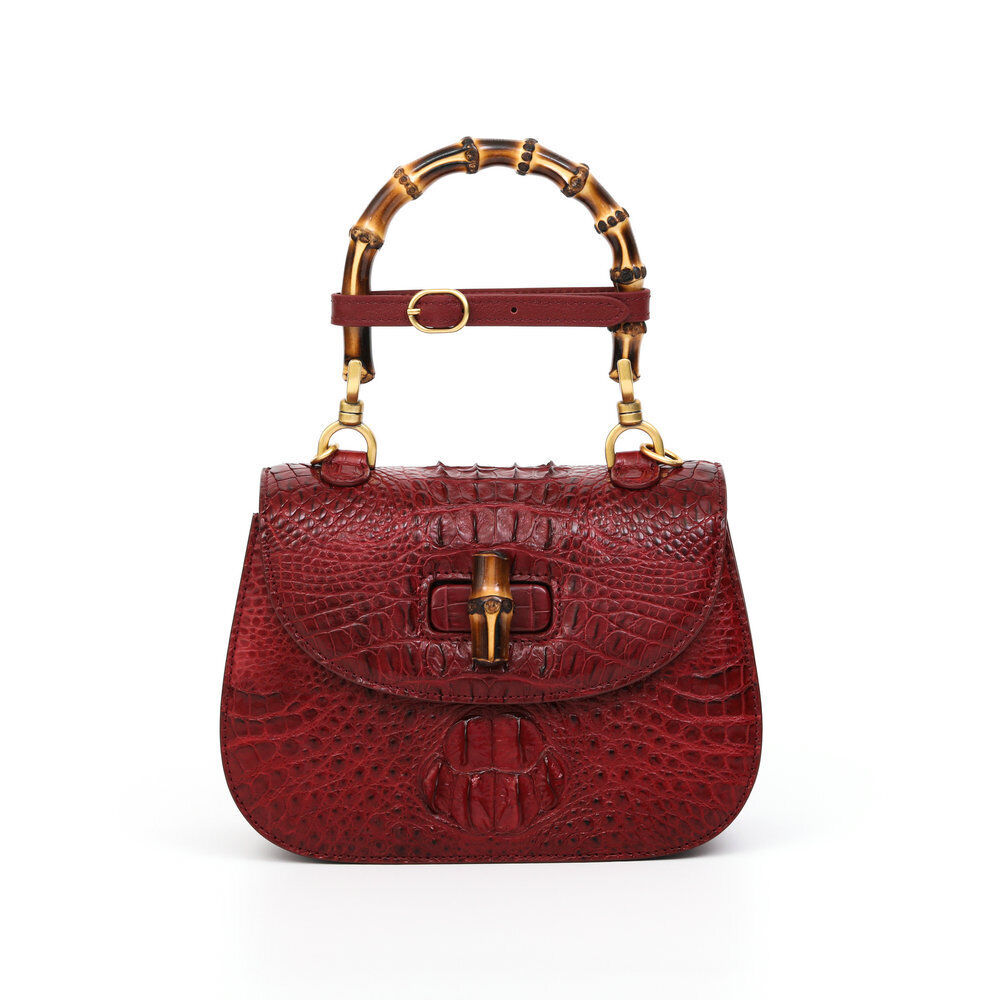 Women's Bamboo Small Handbag, Real CrocodileSkin Shoulder Bags
