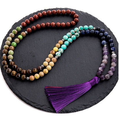 7 Chakra Necklace 8mm Natural Stones Meditation Yoga Peace Spirit Beaded Jewelry