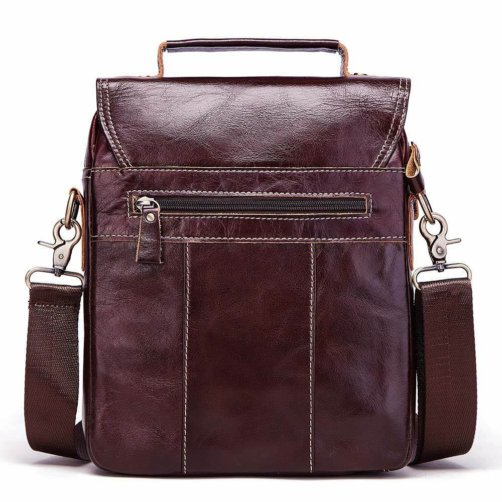 100% Genuine Leather Men's Sling Shoulder/Messenger Bag Double Zipper 8" Handbag
