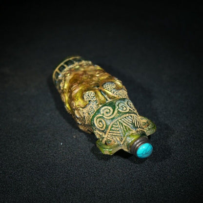 Old Beijing chinese snuff bottle carved glass statue antique carving Glaze rare