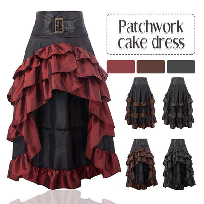 Womens Gothic Victorian Asymmetrical Ruffled Trim Vintage Steampunk Party Skirts