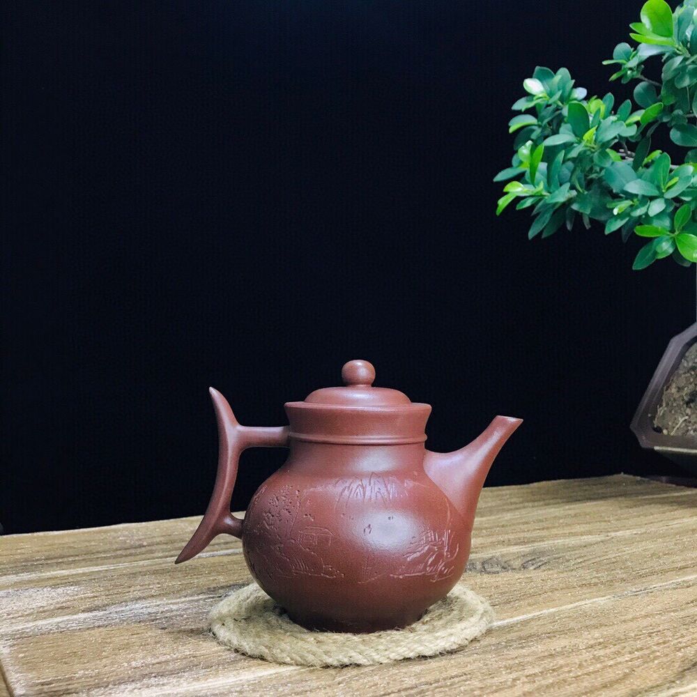 vintage chinese yixing purple clay teapot zisha ceremony carving Collectible art