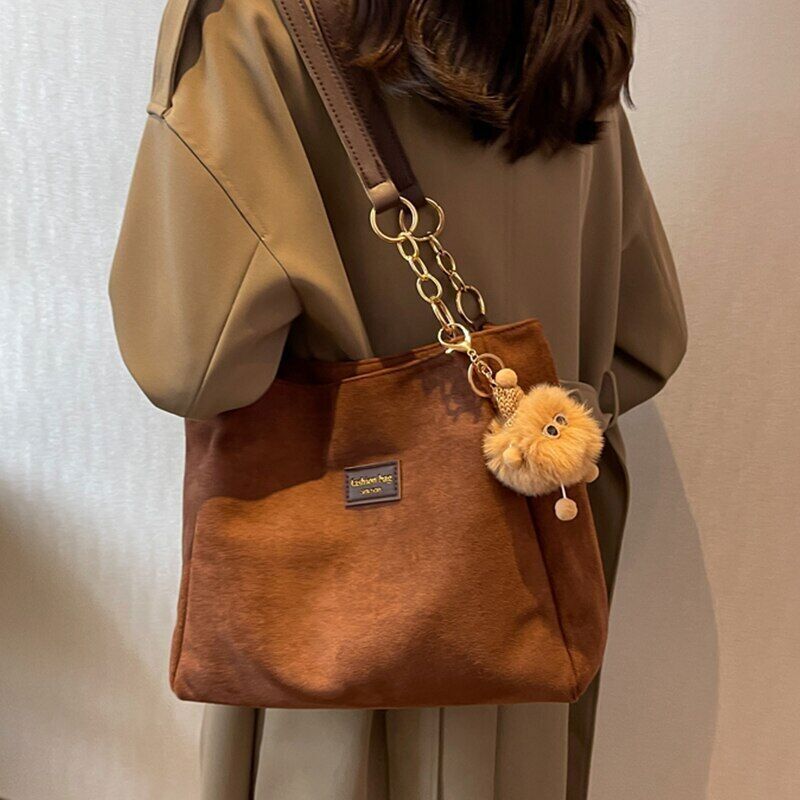 Suede Handbags Women Winter Warm Bag Office Tote Shoulder Bag Ladies