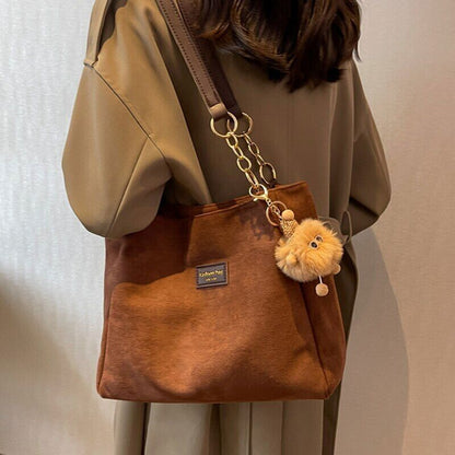 Suede Handbags Women Winter Warm Bag Office Tote Shoulder Bag Ladies