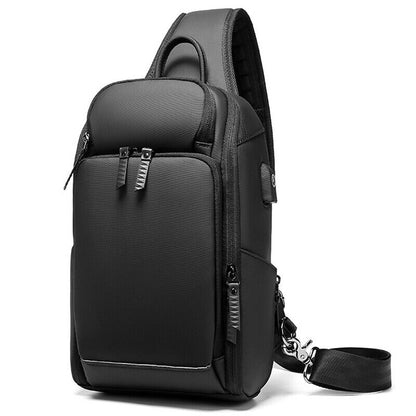 Men's Sling Backpack Oxford cloth Waterproof Crossbody Bag Outdoor Sport Bag USB