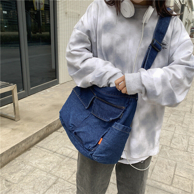 Women Denim Handbag Girl Shoulder Messenger Crossbody Bag Denim Blue Tote