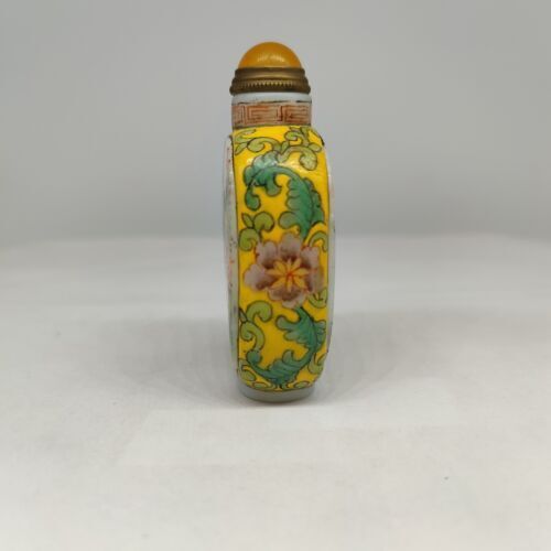 vintage chinese peking glass snuff bottle hand painted parrot bird flower qing