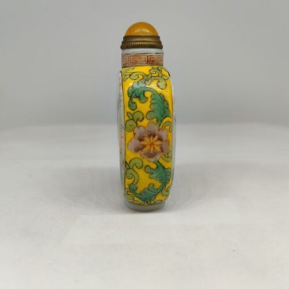 vintage chinese peking glass snuff bottle hand painted parrot bird flower qing