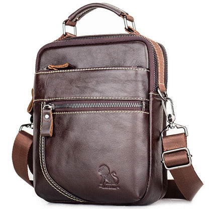 100% Genuine Leather Men's Sling Shoulder/Messenger Bag Double Zipper 8" Handbag