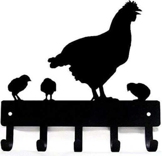 Hen Chicks Chickens Farm Key Rack - 6 inch Wide/9 inch Wide Metal Wall Art