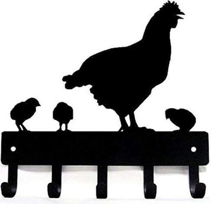 Hen Chicks Chickens Farm Key Rack - 6 inch Wide/9 inch Wide Metal Wall Art