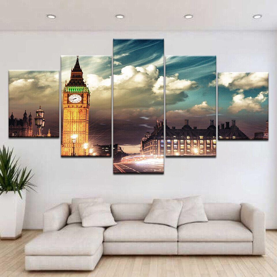5pcs HD Printing London Elizabeth Tower Clock Tower Big Ben Art Group No Framed