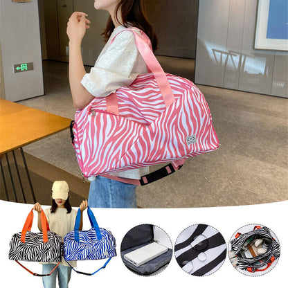 Zebra-stripe Travel Bag Folding Travel Luggage Duffle Shoulder Bags Women Sports