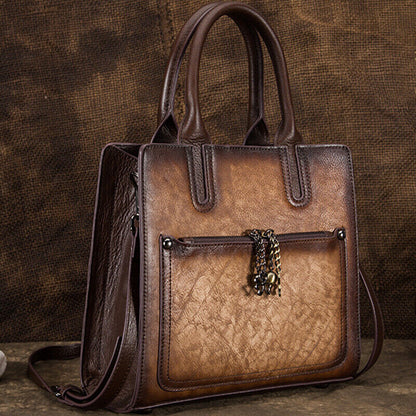 Designer Women's Genuine Leather Retro Handbag FlowerEmbossed Sling Shoulder Bag