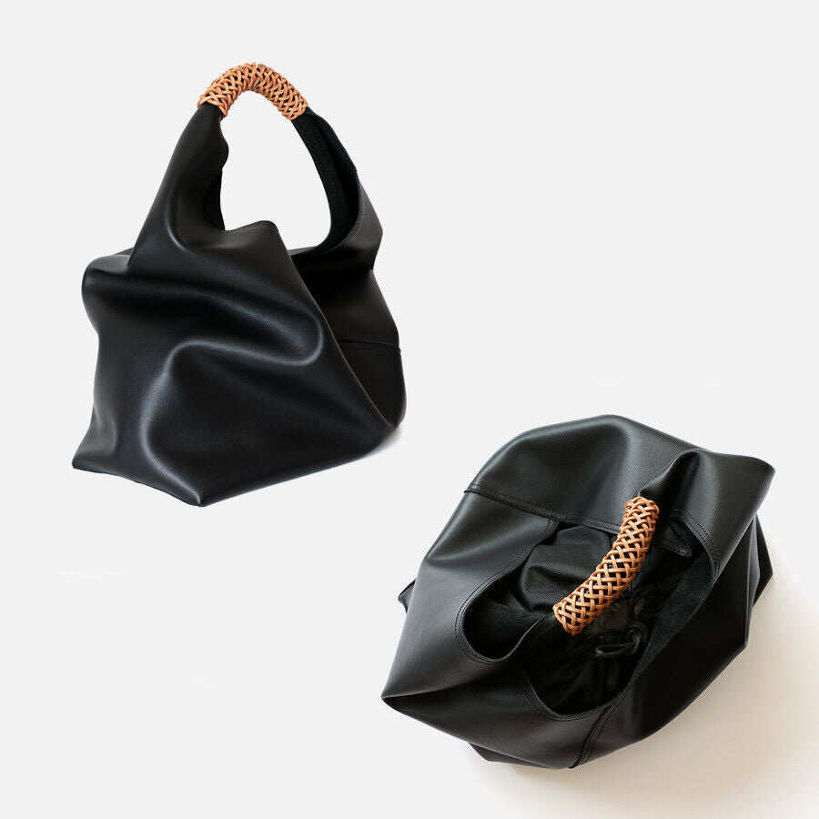Raw Edge Leather Triangle Tote Hobo Shopper Shoulder Bag Sack Braided Handle