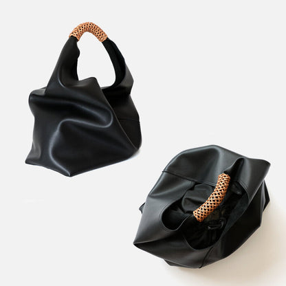 Raw Edge Leather Triangle Tote Hobo Shopper Shoulder Bag Sack Braided Handle