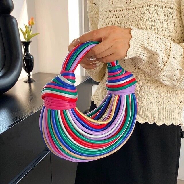 Handwoven Knotted Women's Clutch Hobo Chic Crossbody Bag Leather Handbag Gift