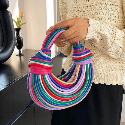 Handwoven Knotted Women's Clutch Hobo Chic Crossbody Bag Leather Handbag Gift