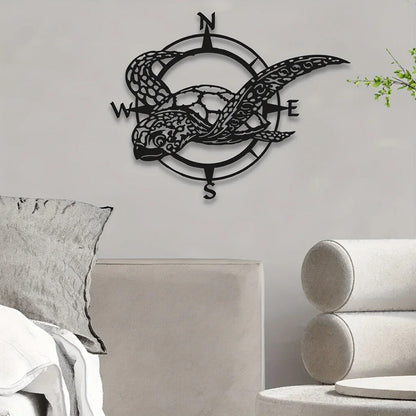 1pc, Black Metal Sea Turtle Compass Wall Sign - Perfect Beach Home Deco