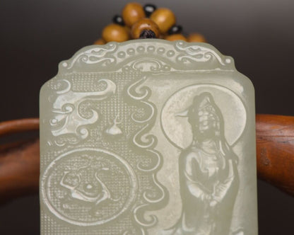 China Natural Hetian Jade Carved Kwan Yin Statue Nice White Jade Pendant Jewelry