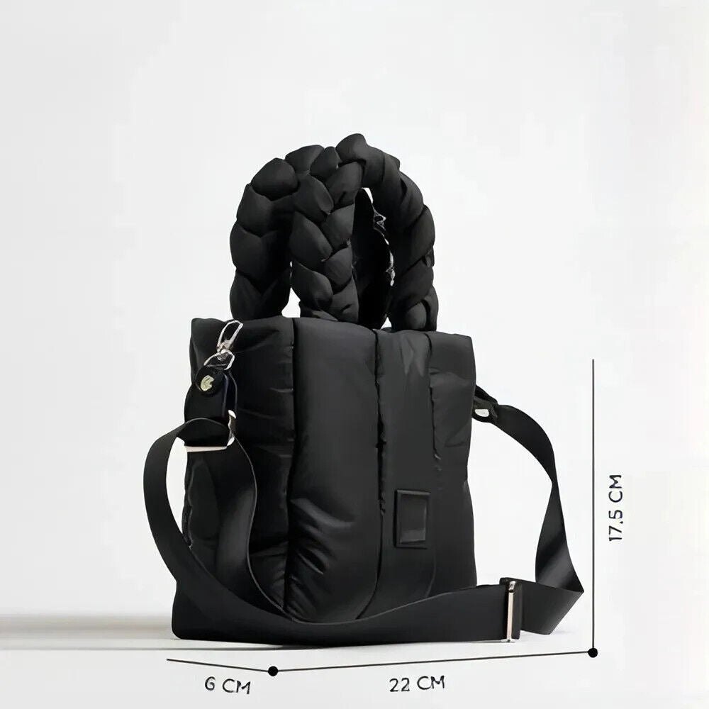 Quilted Tote Bags Women Down Handbags Woven Handle Shoulder Bag Winter Bag