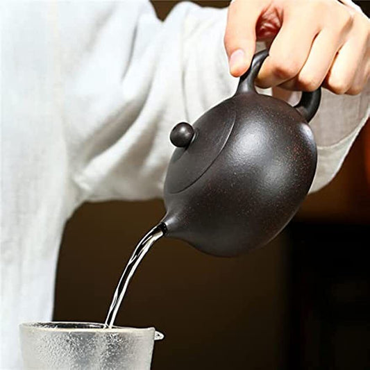Chinese Yixing Clay Teapot 6.7Oz Handmade Xishi Zisha Tea Pot Black Gold Sand